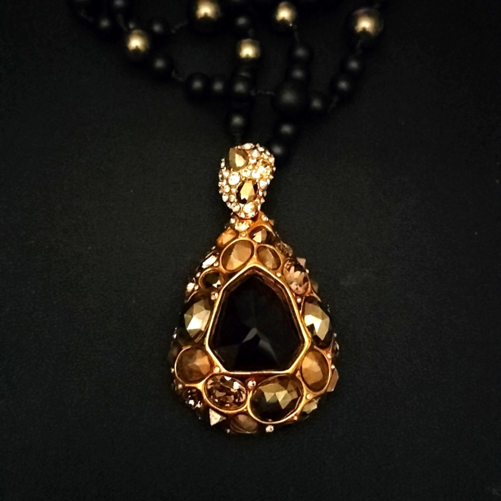 Alexis Bittar Black and Gold Teardrop Pendant Necklace